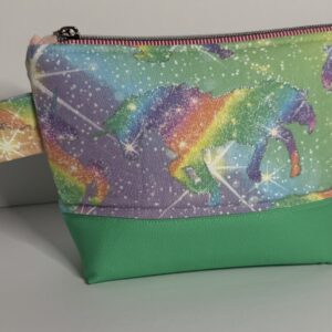 Fabric & Vinyl Zipper Pouch - "Unicorn/Pink Lining"